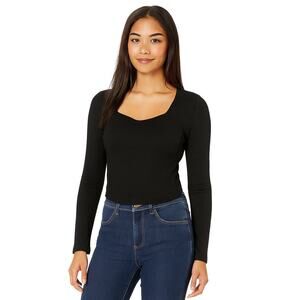 SO Long Sleeve Fitted Top with Sweetheart & Boat Neckline Juniors Size XL, Black